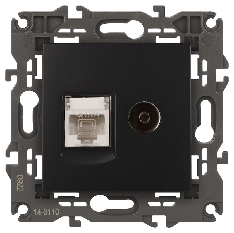 14-3110-05 Розетка RJ45+TV, IP20, антрацит | Б0034318 | ЭРА — миниатюра 1