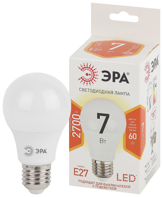 Лампа светодиодная LED A60-7W-827-E27 Лампы СВЕТОДИОДНЫЕ СТАНДАРТ ЭРА (диод, груша, 7Вт, тепл, E27) | Б0029819 | ЭРА — миниатюра 1