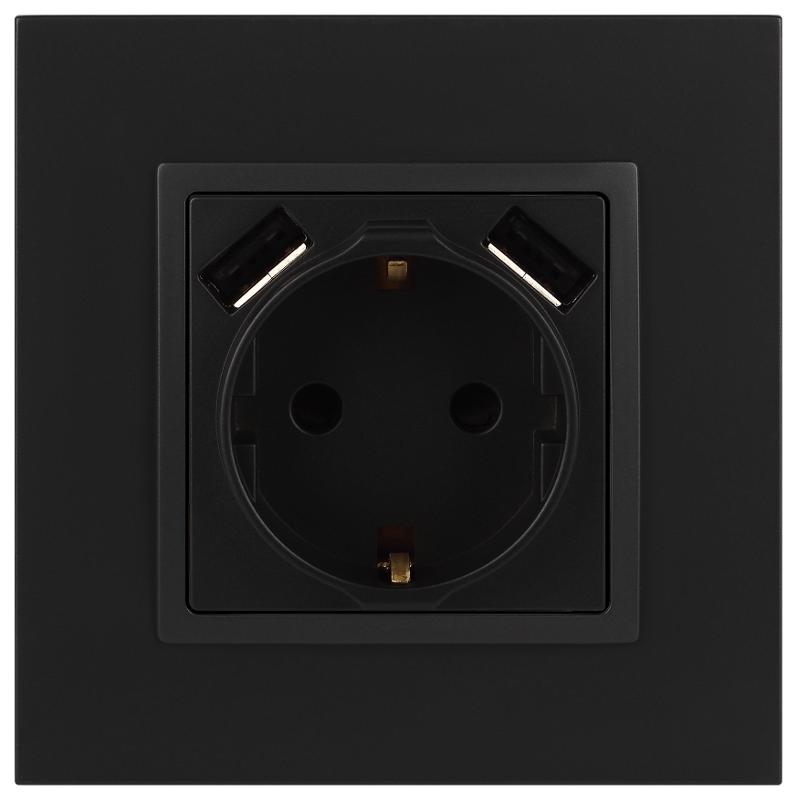 14-4109-05 Розетка без заземления+E 16A-250В, штор. с 2xUSB 5В-3А, Elegance, антрацит (10/100/2000) | Б0047871 | ЭРА — миниатюра 3