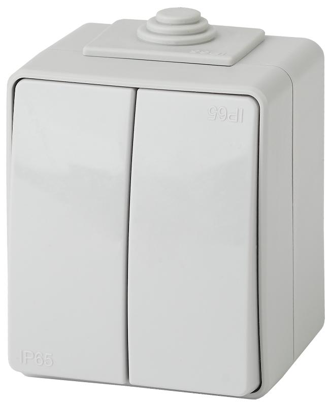 Переключатель 2-клавишный IP65, 10АХ-250В, ОУ, 11-1606-03 Эра Эксперт, Серый | Б0035979 | ЭРА — фото 1 | Sento