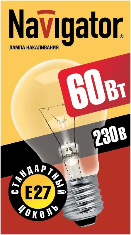 Лампа накаливания ЛОН  60Вт Е27 230В NI-A-60-230-E27-CL | 94300 | Navigator — миниатюра 2