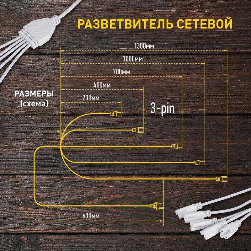 Разветвитель сетевой для фитолампы FITO 5х IEC C5 (3-pin) 2 м для подключения 5 светильников | Б0059055 | ЭРА — миниатюра 5