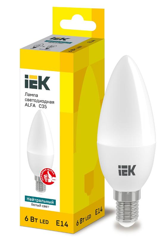 Лампа светодиодная  ALFA C35 свеча 6Вт 230В 4000К E14 | LLA-C35-6-230-40-E14 | IEK — фото 1 | Sento