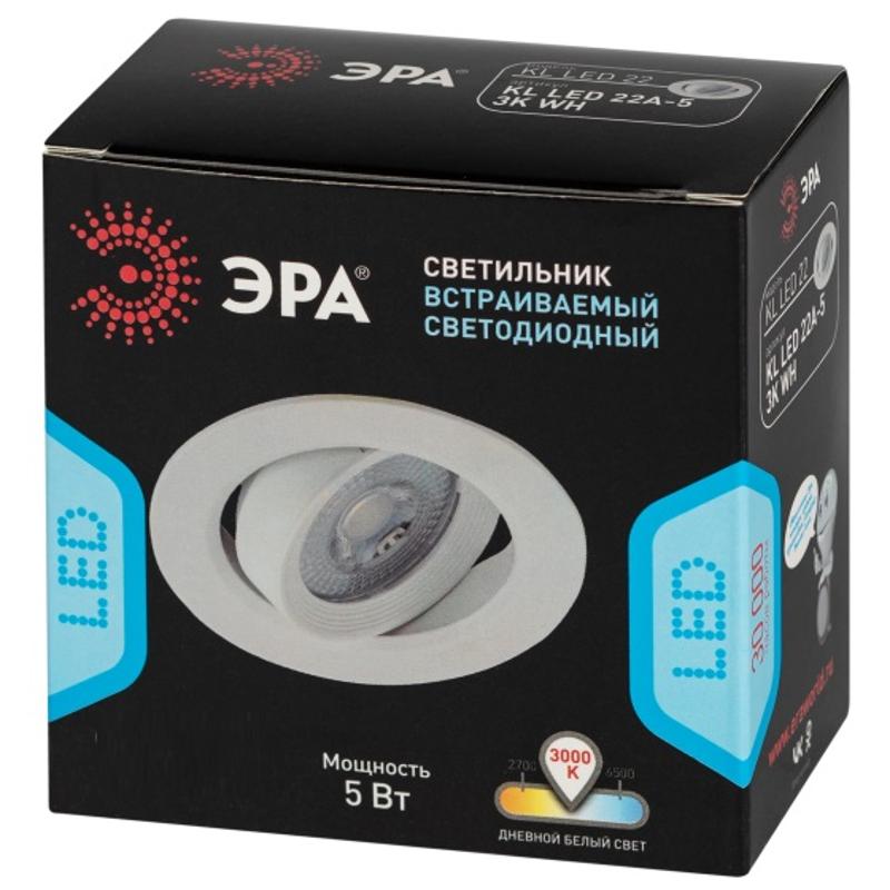 Светильник светодиодный встраиваемый KL LED 22A-5 3K WH LED круглый поворотн. LED SMD 5W 3000K белый | Б0037036 | ЭРА — миниатюра 2