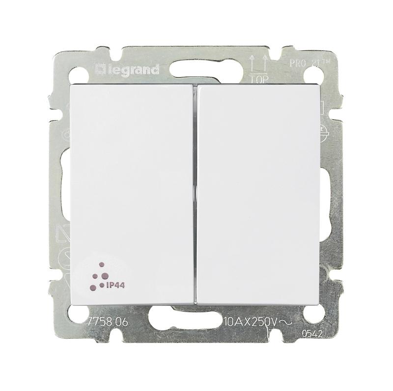 Valena Белый Переключатель 2-клавишный IP44 | 770098 | Legrand; замена на арт. ИЭК 6900981 — Legrand