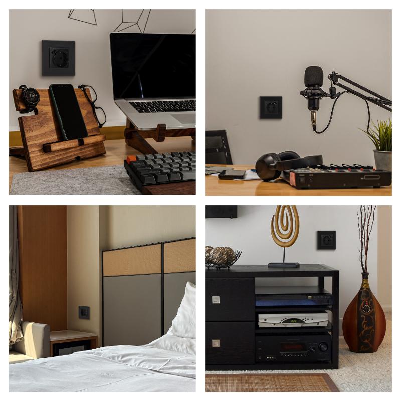 Розетка Elegance 14-4108-05 2P+E 16A-250В со шторками с USB type-A+C 5В-3А антрацит — миниатюра 5