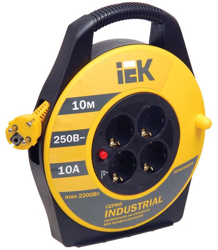 Удлинитель на катушке УК10 с т/з 4 места 2Р+PЕ/10м 3х1,0 мм2 "Industrial" | WKP14-10-04-10 | IEK — миниатюра 2