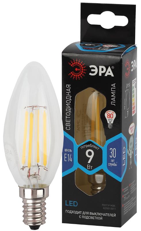 Лампа светодиодная F-LED F-LED B35-9w-840-E14 (филамент, свеча, 9Вт, нейтр, E14) | Б0046995 | ЭРА — миниатюра 1