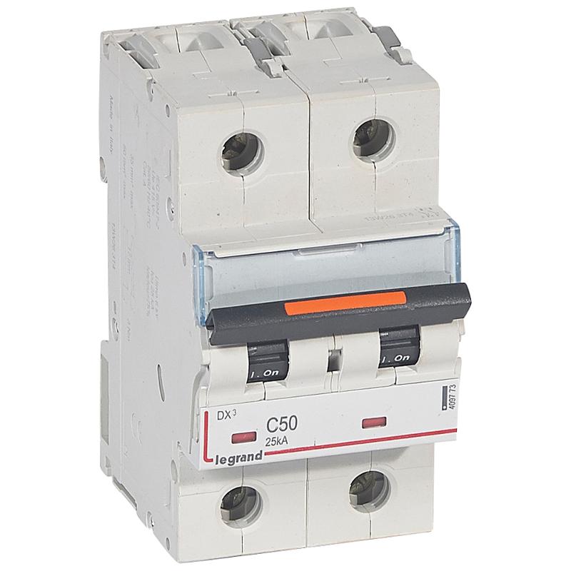 Выключатель автоматический двухполюсный DX3 50А C 25кА (3 мод) | 409773 | Legrand — Legrand