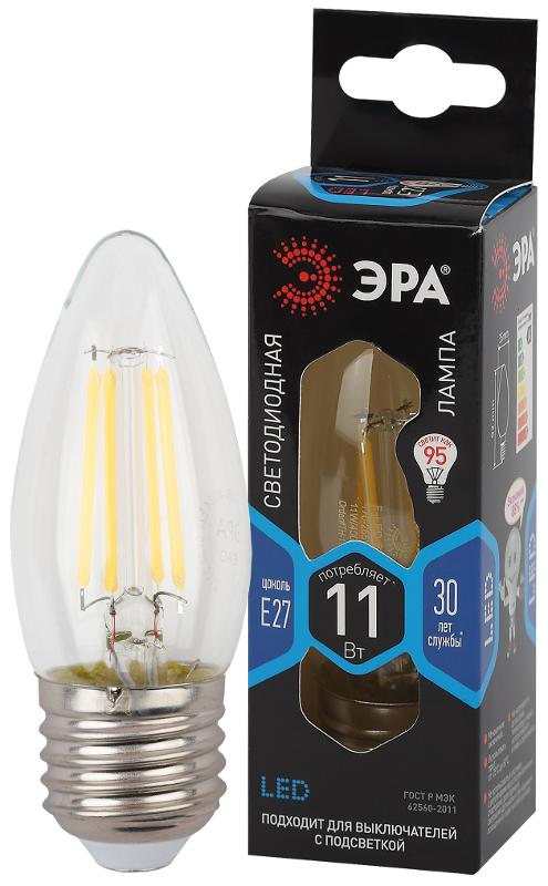 Лампа светодиодная F-LED B35-11w-840-E27 (филамент, свеча, 11Вт, нейтр, E27) | Б0046988 | ЭРА — миниатюра 1