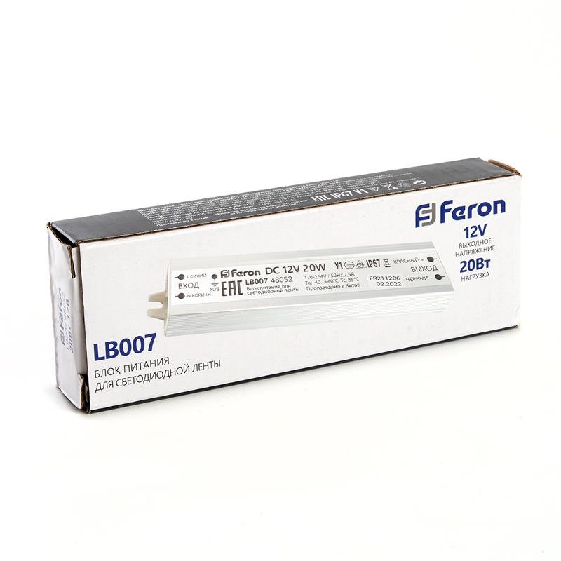 Трансформатор электронный для светодиодной ленты 20W 12V IP67 (драйвер), LB007 FERON | 48052 | FERON — миниатюра 2