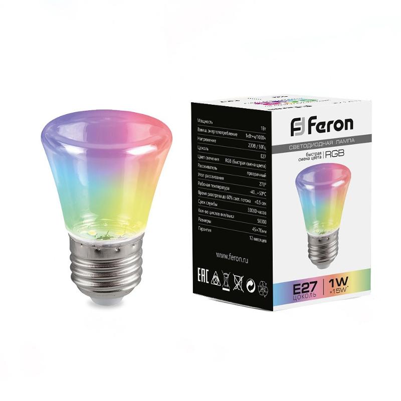 Лампа светодиодная LB-372 (1W) 230V E27 RGB Колокольчик для белт лайта прозрачный плавная смена цвета | 38134 | Feron — Feron