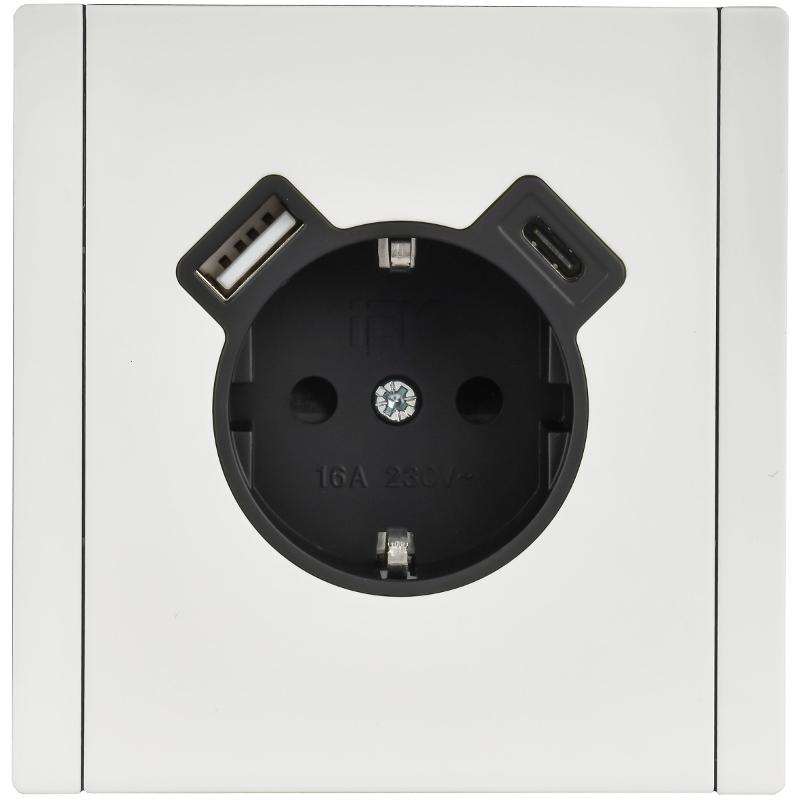 FORTE&PIANO Розетка с заземлением со шторками в/к 16А USB A+C 18Вт FP247M белый | FP-R14-16-U22-018-M-K01 | IEK — миниатюра 2