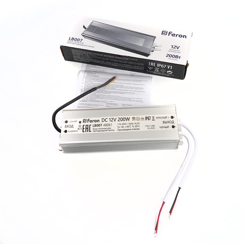 Трансформатор электронный для светодиодной ленты 200W 12V IP67 (драйвер), LB007  | 48061 | FERON — миниатюра 5