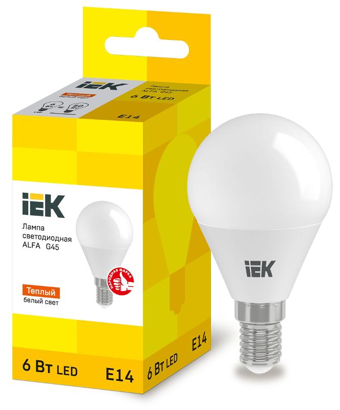 Лампа LED ALFA G45 шар 6Вт 230В 3000К E14 | LLA-G45-6-230-30-E14 | IEK — IEK (ИЭК)