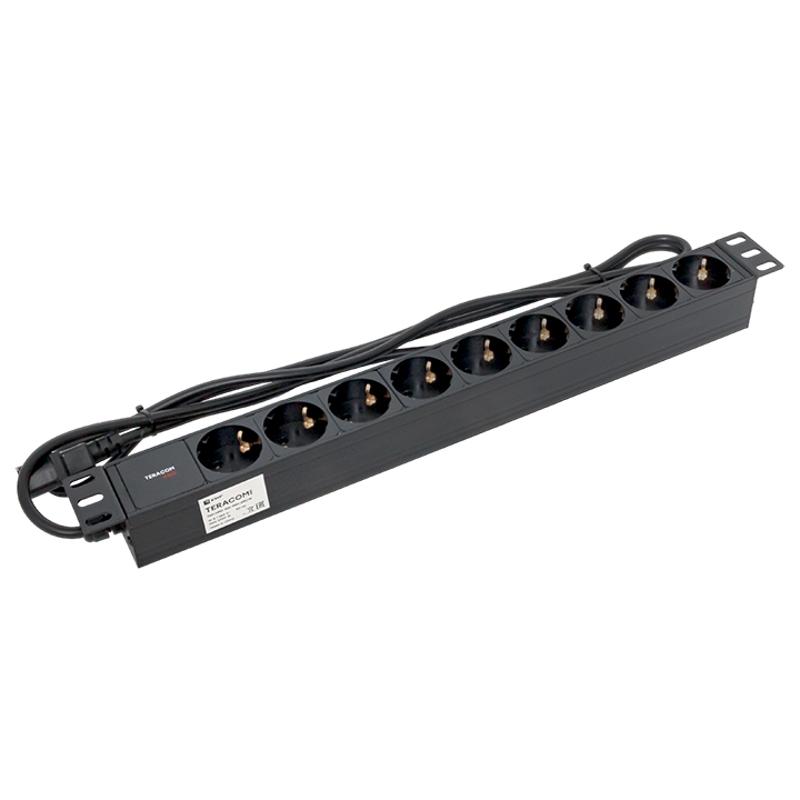 Блок розеток PDU TERACOM PRO 19" 1U 10А/250В 9 розеток Schuko шнур 2 м 3x1,5 мм2 вилка C14 | TRP-HPD-10A-9SH-2MC14 | EKF — миниатюра 12