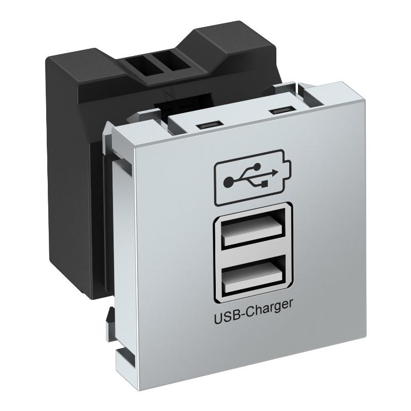 Розетка USB тип А двойная (2х0,6А или 1х1,2А) 1 модуль Modul45, 45х45мм, алюминиевый лак | 6105304 | OBO Bettermann — OBO Bettermann