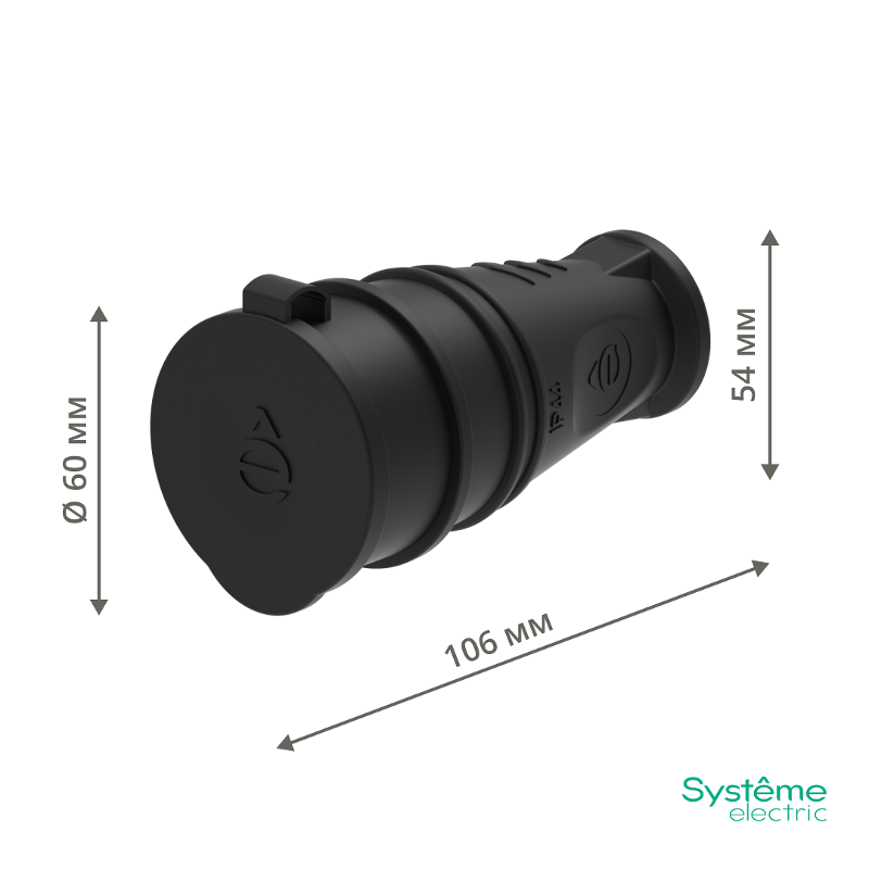 Розетка 2К+З кабельная каучуковая 16А/250В IP44 Чёрная MultiSet | MST4002BK | SE — миниатюра 8