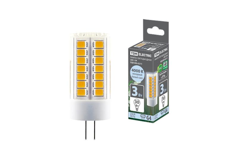 Лампа светодиодная G4-3 Вт-230 В-4000 К, SMD, 16x43 мм | SQ0340-0211 | TDM — TDM ELECTRIC