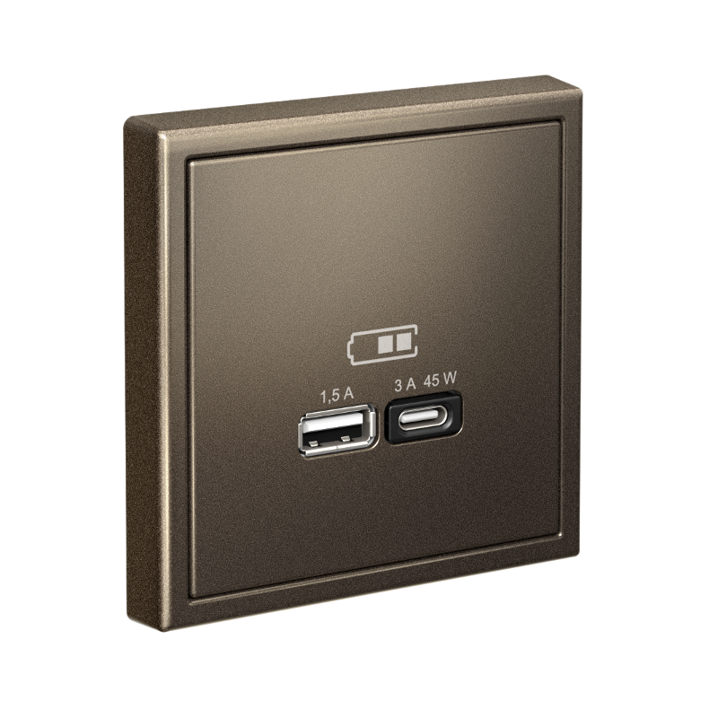 ArtGallery Мокко Розетка USB A + тип-C 45Вт высокоскор.заряд. QC, PD, механизм | GAL000629 | SE — миниатюра 4