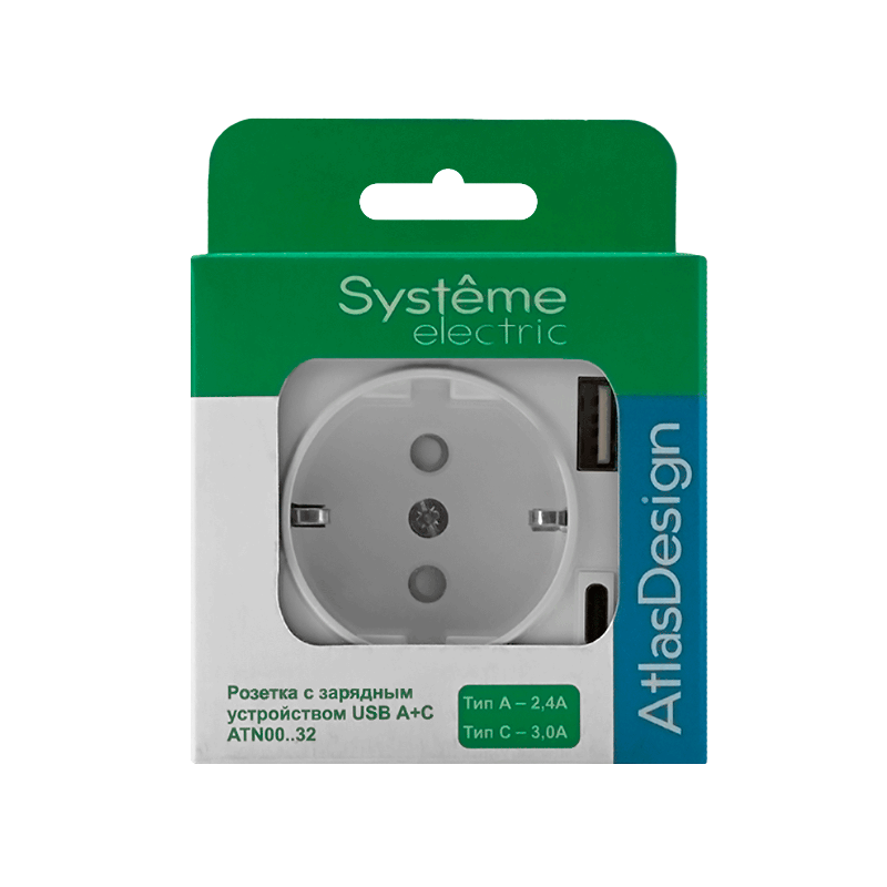 AtlasDesign Белый Розетка 16А с 2 USB A+C, механизм | ATN000132 | SE — миниатюра 6