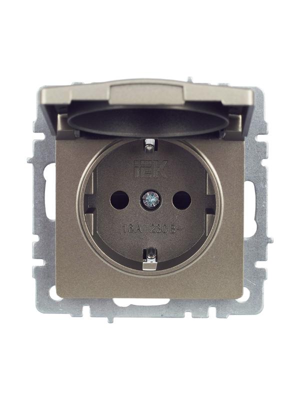 BRITE Розетка с заземлением со шторками с кр. 16А IP44 РСбш10-3-44-БрШ шампань | BR-R16-16-44-K37 | IEK — миниатюра 16