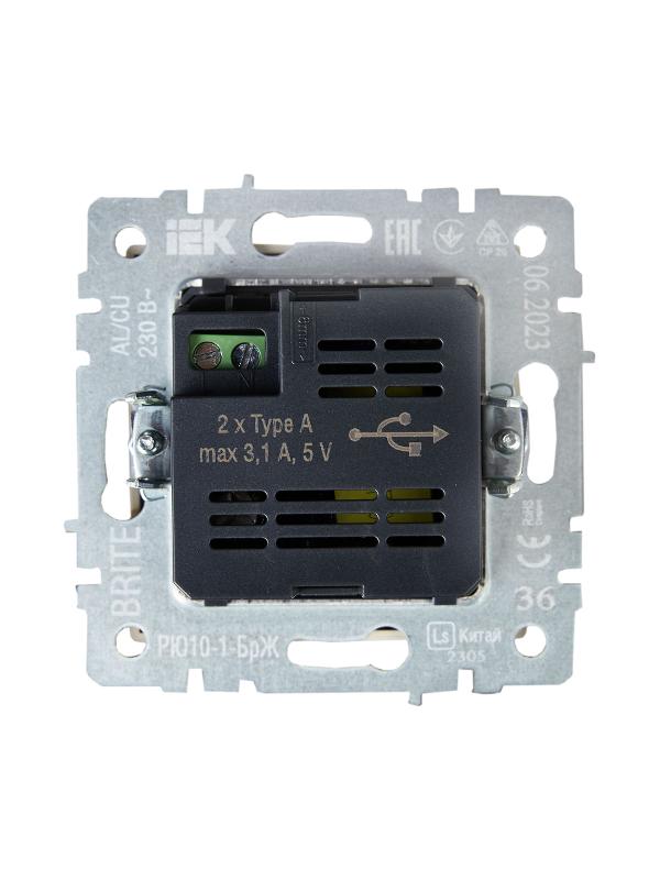 BRITE Розетка USB A+A 3,1А РЮ10-1-БрЖ жемчужный | BR-U21-D31-K36 | IEK — миниатюра 4
