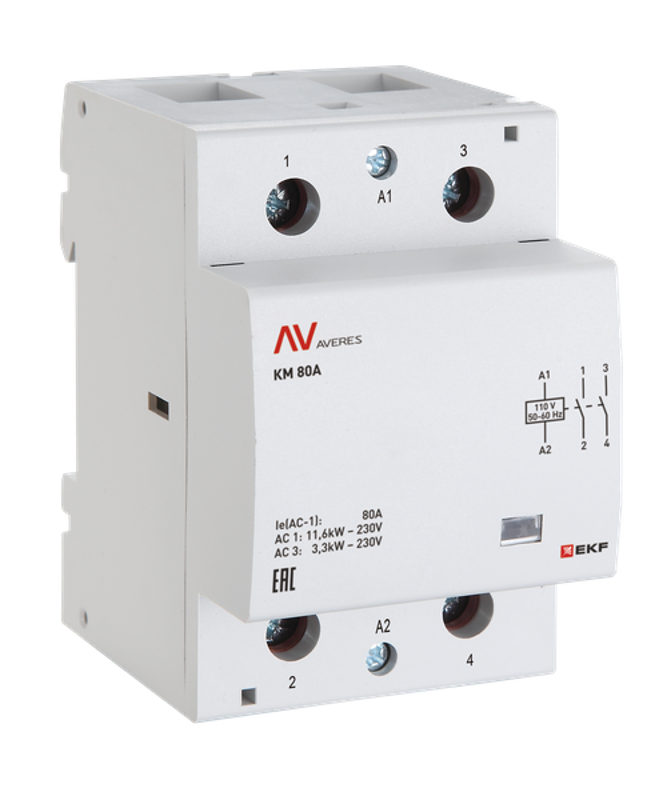 Контактор модульный КМ 80А 2NО 48VAC (3 мод.) AVERES | km-av-3-80-20-48V | EKF — EKF