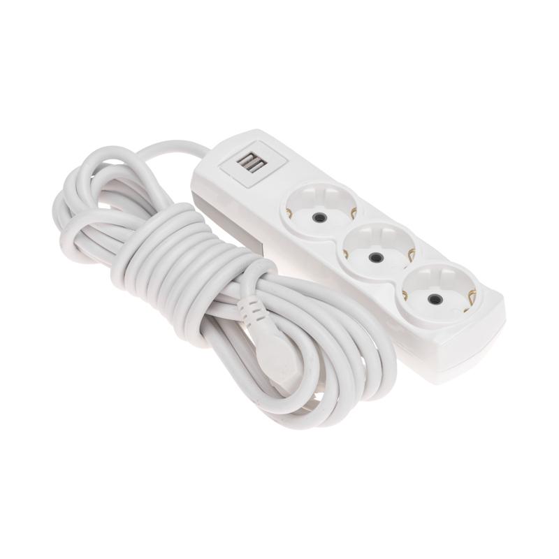 Удлинитель PREMIUM 3 гнезда, 5м, 3х1,5мм², с/з, 2 USB, белый | 13-4111 | REXANT — REXANT