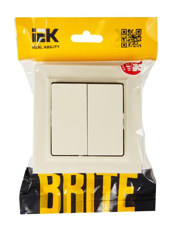 BRITE Выключатель 2-клавишный 10А в сборе ВСР10-2-0-БрКр бежевый | BR-V20-0-10-K10-F | IEK — миниатюра 6