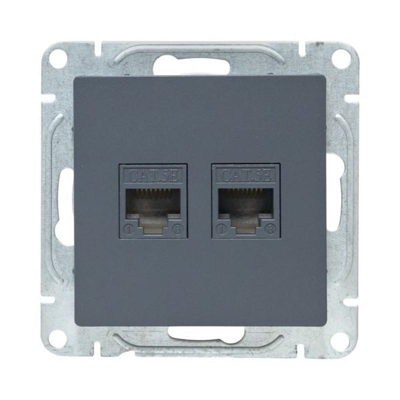 Механизм розетки RJ45 - 2шт, (cat5), графит Эпика  |UP1-SOG-2RJ45-5| EKF — миниатюра 4