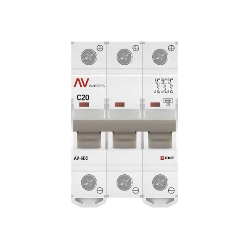 Выключатель автоматический трехполюсный AV-6 DC 20А C 6кА AVERES | mcb6-DC-3-20C-av | EKF — миниатюра 12
