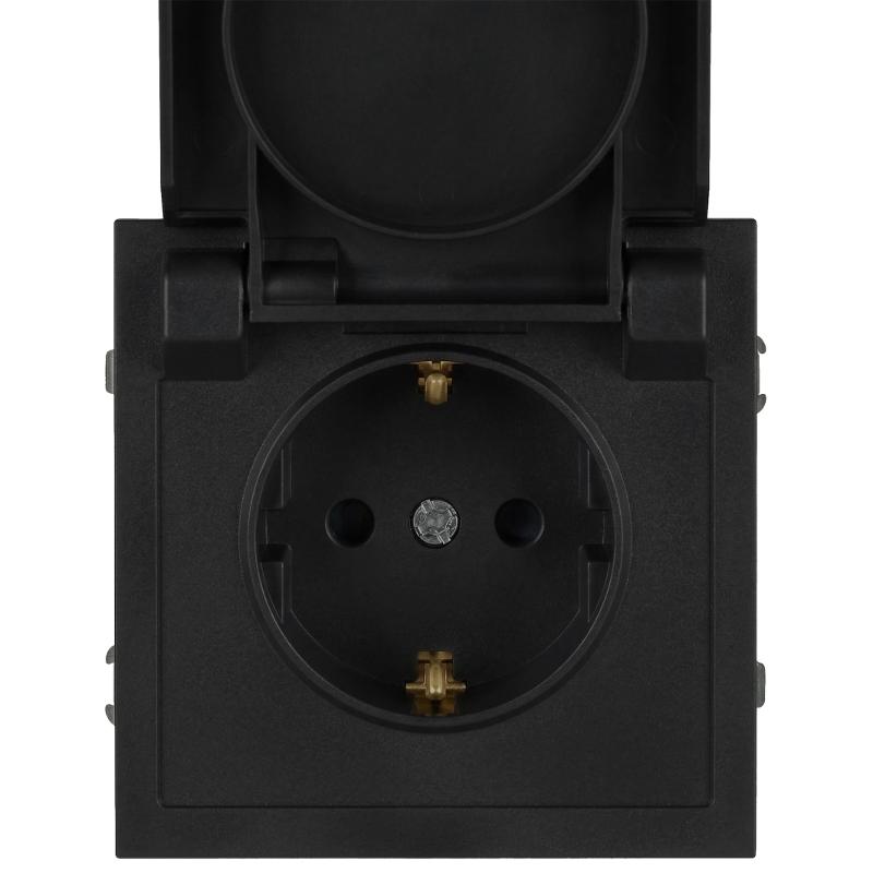 Розетка Galaxy 15-2103-05 c заземлением 2P+E Schuko со шторками с крышкой 16А-250В IP20 антрацит | Б0070666 | ЭРА — миниатюра 2