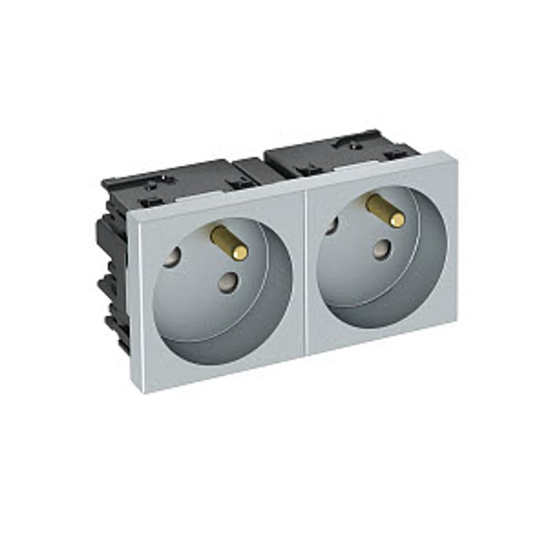 Розетка двойная 33° Modul45connect, франц. стандарт, 250 В, 16A (серебристый) (STD-F3C AL2) | 6120682 | OBO Bettermann — миниатюра 2