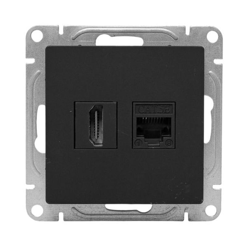 Механизм розетки HDMI+RJ45 (cat5), чёрный Эпика EKF | UP1-SOB-HDMI+RJ45 | EKF — миниатюра 5