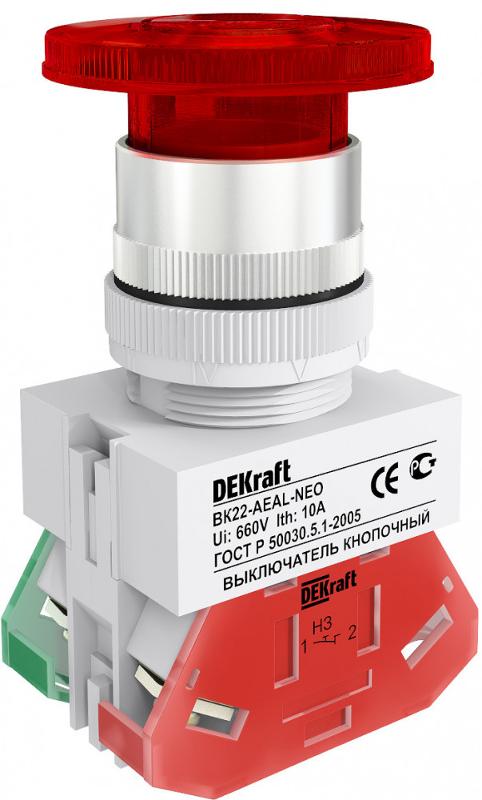 Выкл. кноп. грибок с фикс. AEAL 22 мм 1НО+1НЗ Цвет: | 25040DEK | DEKraft — DEKraft