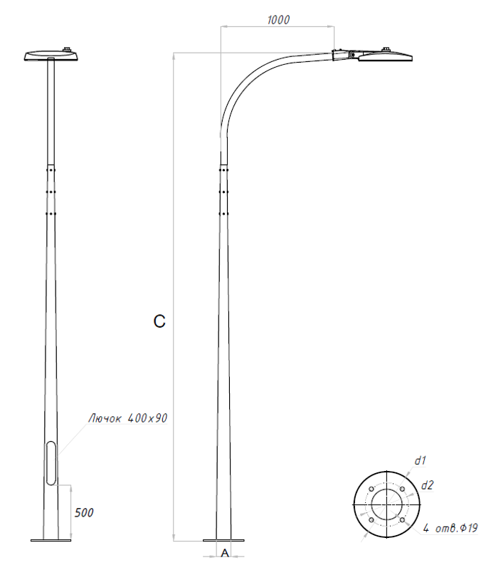 Осветительный комплекс SKYLINE LED 100W DW 827 RAL9005 K-POLE 7M (в комплекте ЗДФ) | 4707000300 | Световые Технологии — миниатюра 2