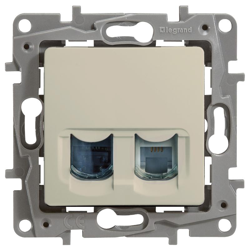 Etika Слоновая кость Розетка телефонная + компьютерная (RJ11+RJ45) 5 кат. UTP — миниатюра 3