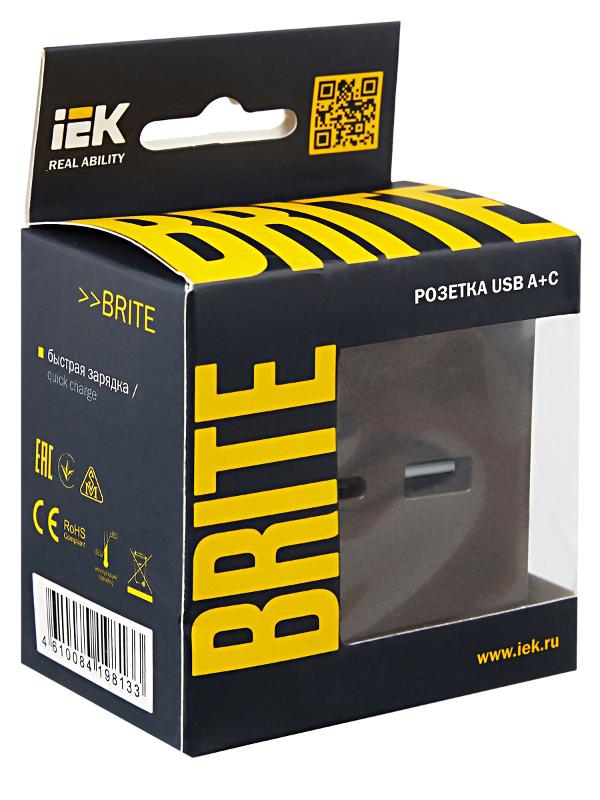 BRITE Розетка USB A+C 18Вт РЮ11-1-БрТБ темная бронза | BR-U22-018-K45 | IEK — миниатюра 7