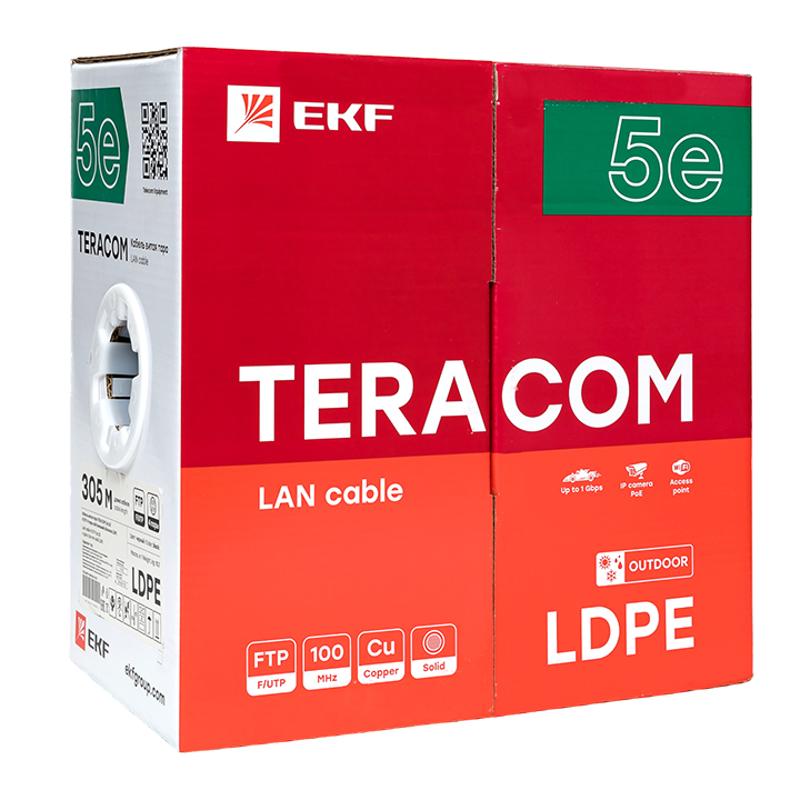 Кабель витая пара TERACOM PRO Cat.5E F/UTP 4 пары solid внешний 24AWG черный упак. 305м | TRP-5EFTP-04PE-BK-OUT3 | EKF — миниатюра 3