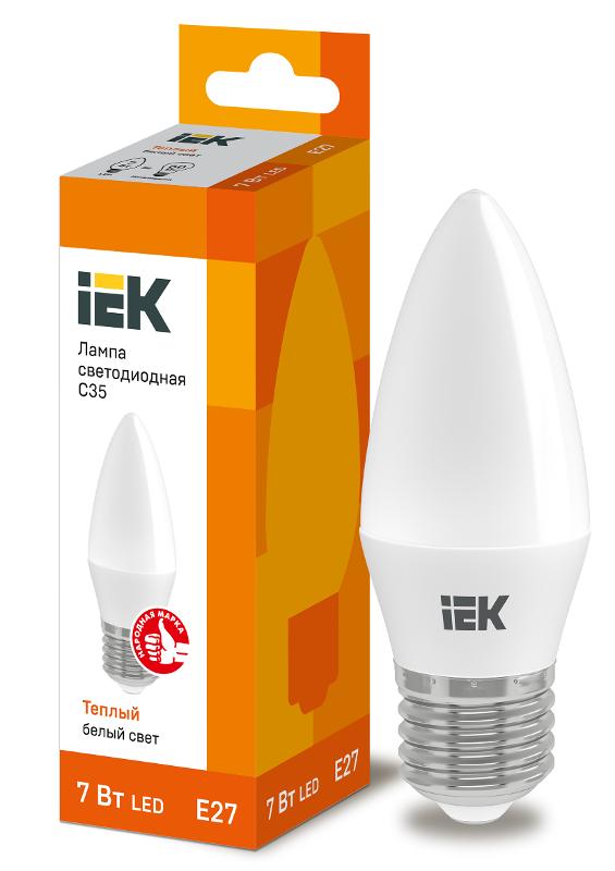Лампа светодиодная LED 7Вт Е27 220В 3000К C35 свеча | LLE-C35-7-230-30-E27 | IEK — IEK (ИЭК)