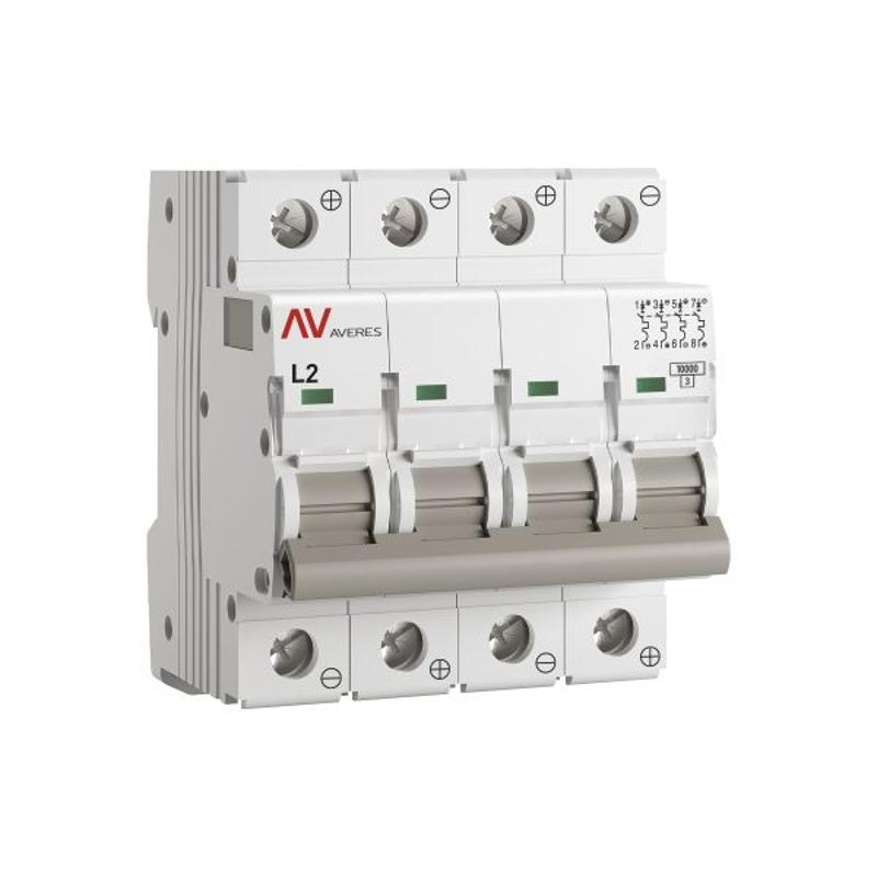 Выключатель автоматический AV-10 DC 4P 2A (L) 10kA AVERES | mcb10-DC-4-02L-av | EKF — миниатюра 1
