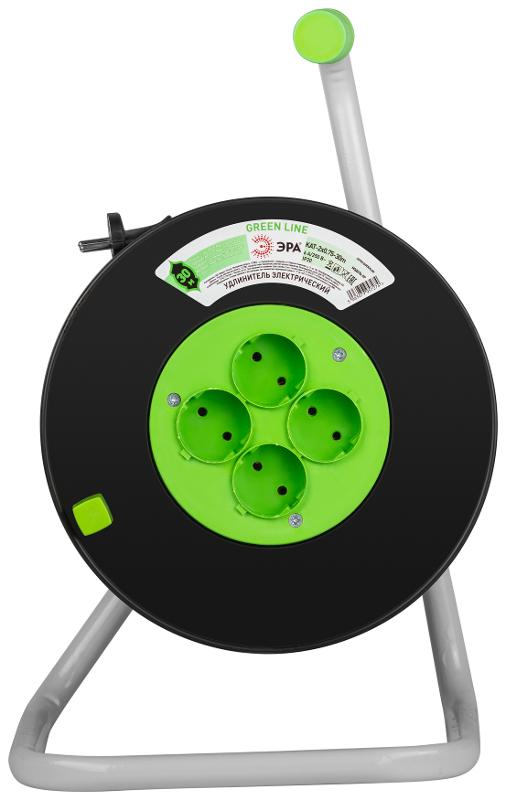 Удлинитель силовой ЭРА GREEN LINE KAT-2x0.75-30m Greenline на катушке пластик 4 розетки без заземления 30м ПВС 2x0.75мм2  | Б0065140 | ЭРА — миниатюра 2
