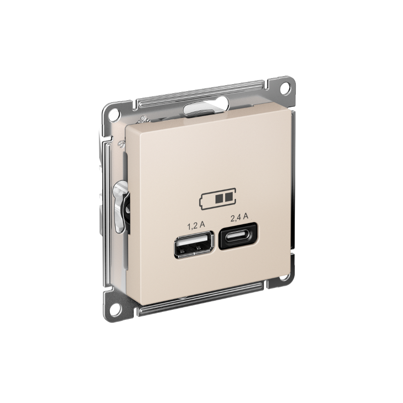 AtlasDesign Бежевый USB Розетка A+С, 5В/2,4А, 2х5В/1,2А, механизм | ATN000239 | SE — Systeme Electric