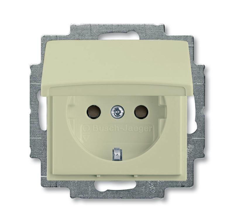 Розетка SCHUKO 16А 250В с защитными шторками, с крышкой, серия basic55, цвет слоновая кость | 2CKA002111A0652 | ABB — ABB