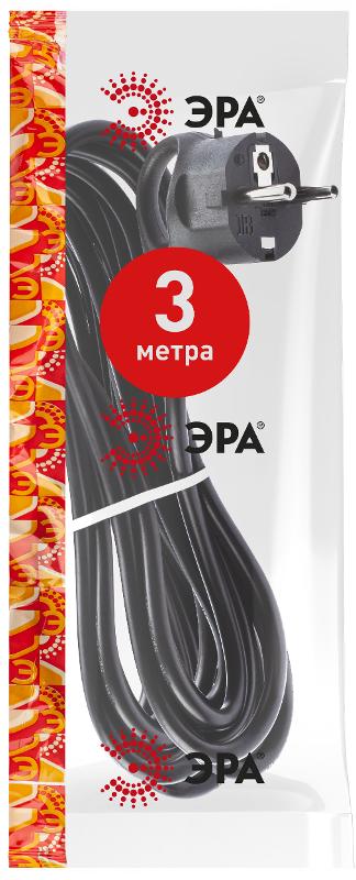 UX-3x0,75-3m-B Шнур питания с вилкой с/з ПВС 3x0,75 3м черный (50/1500) | Б0048693 | ЭРА — миниатюра 5