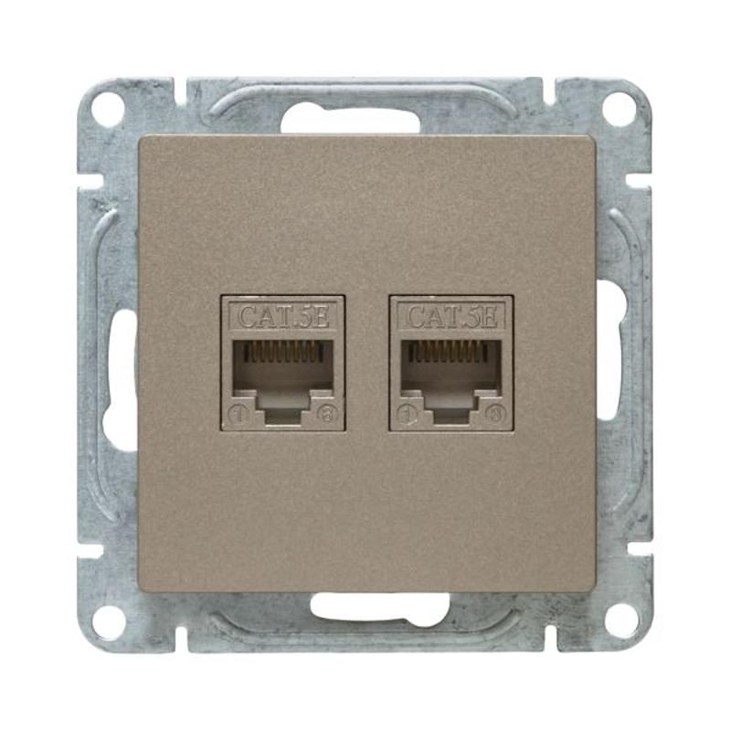 Механизм розетки RJ45 - 2шт, (cat5), шампань Эпика  |UP1-SOC-2RJ45-5| EKF — миниатюра 5