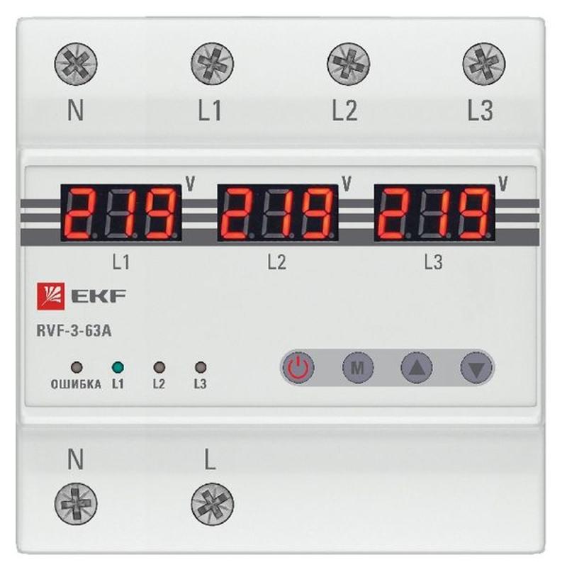 Реле выбора фаз с дисплеем RVF-3-63А PROxima | RVF-3-63a | EKF — миниатюра 3
