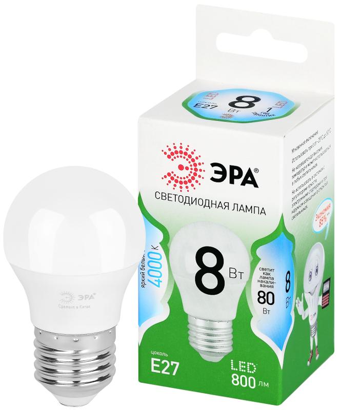 Лампа светодиодная  GREEN LINE LED P45-8W-840-E27 GL E27 8 Вт шар яркий белый свет | Б0067073 | ЭРА — ЭРА (Энергия света)