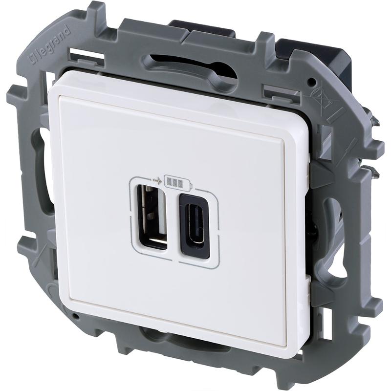 Inspiria Белый Устройство зарядное 2 местное с USB-разьемами A-C 240В/5В 3000мА С/У без рамки — миниатюра 3